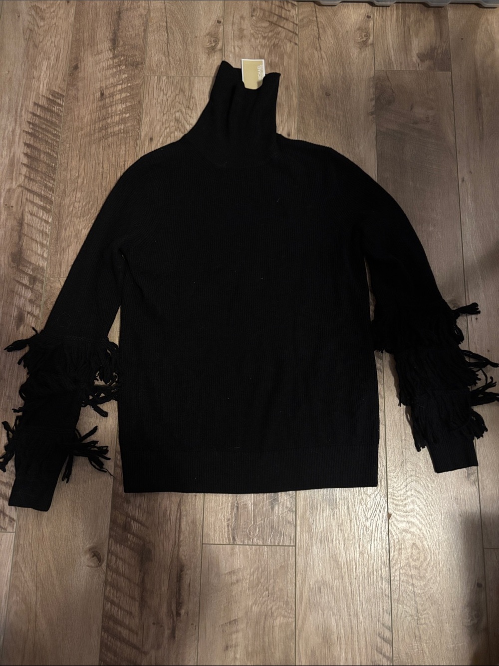 Michael Kora Black Fringe Sleeve Turtleneck Sweater cashmere blend size small